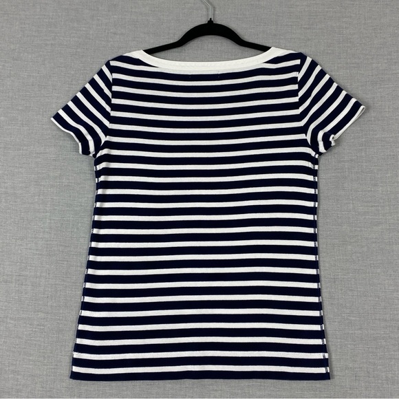 Lauren Ralph Lauren Striped Tee Sz Medium Nautical Stripe Zipper Shoulders - Picture 2 of 8